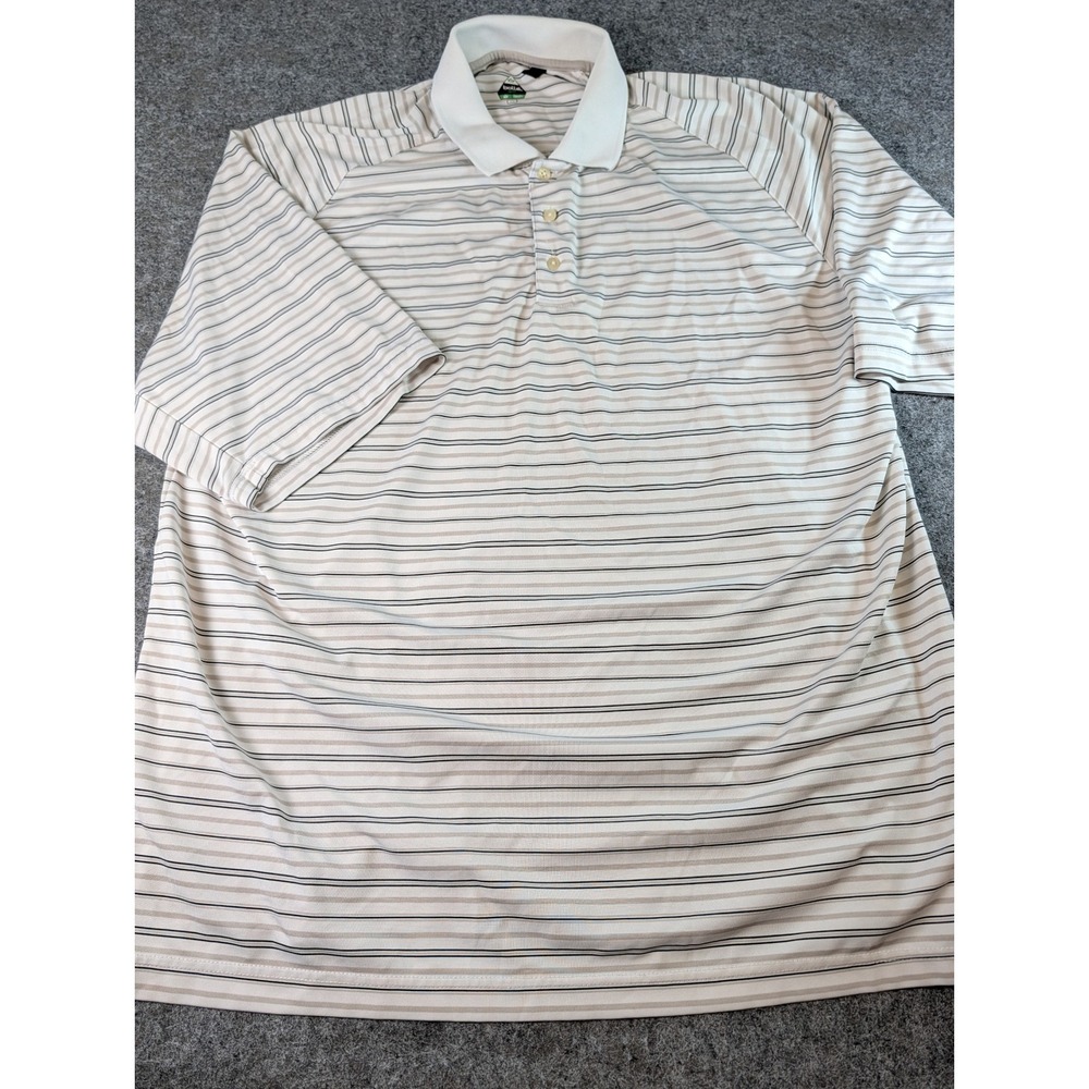 Bolle Golf B-Tech Mens XL Polo Shirt Striped Short Sleeve Cream Tan Performance